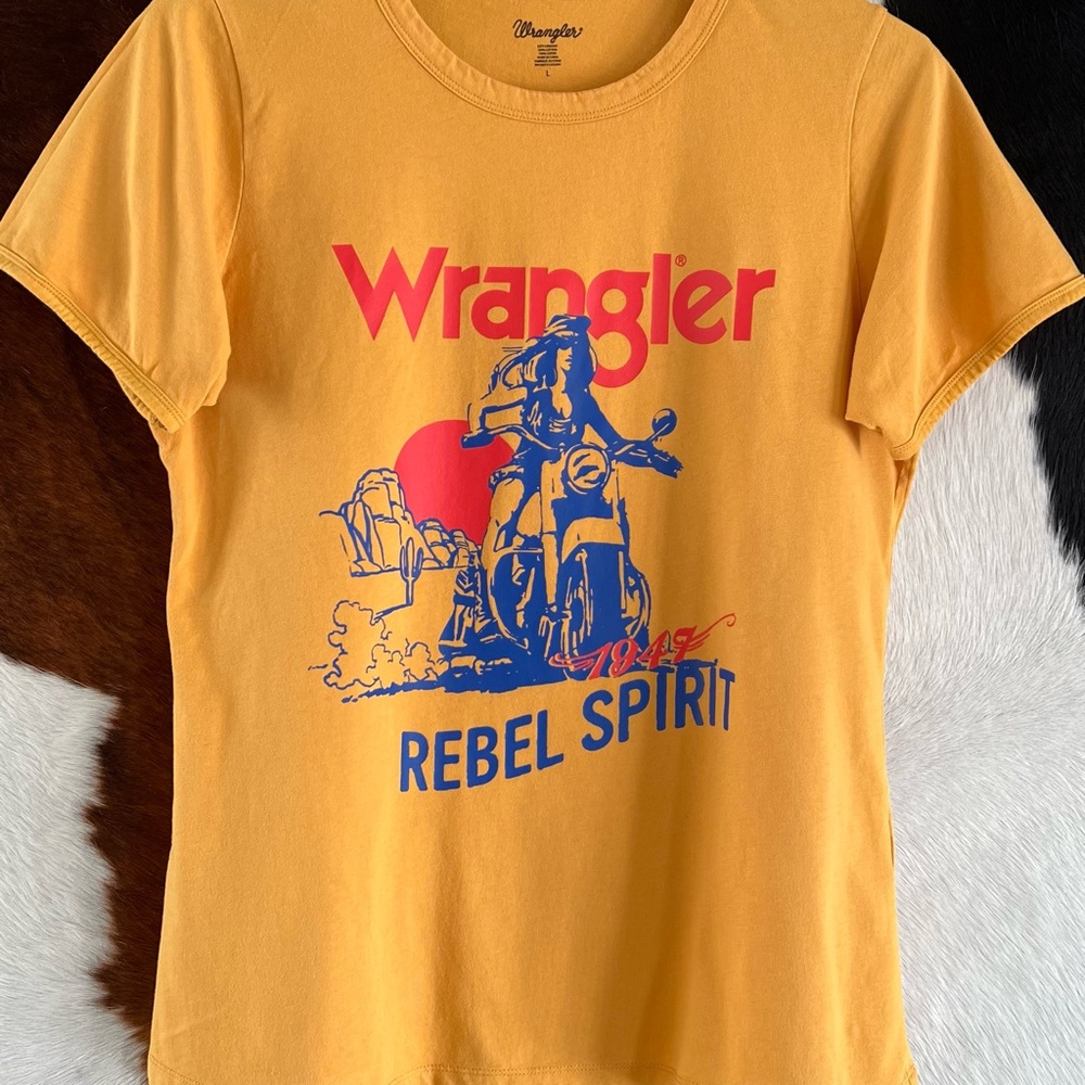 Wrangler Orange Tee with Blue Graphic